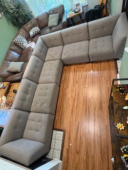 Large Gray Fabric Sectional Sofa