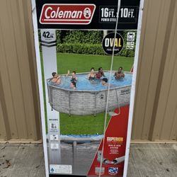 NEW Coleman Power Steel 16' x 10ft by 42" oval steel Frame Above Ground Pool Set