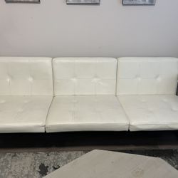 3 Pieces White Leather Metal Frame Sofa