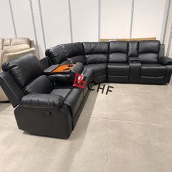 Black  modern living room reclining sectional sofa