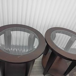 2 Glass Wood End Tables