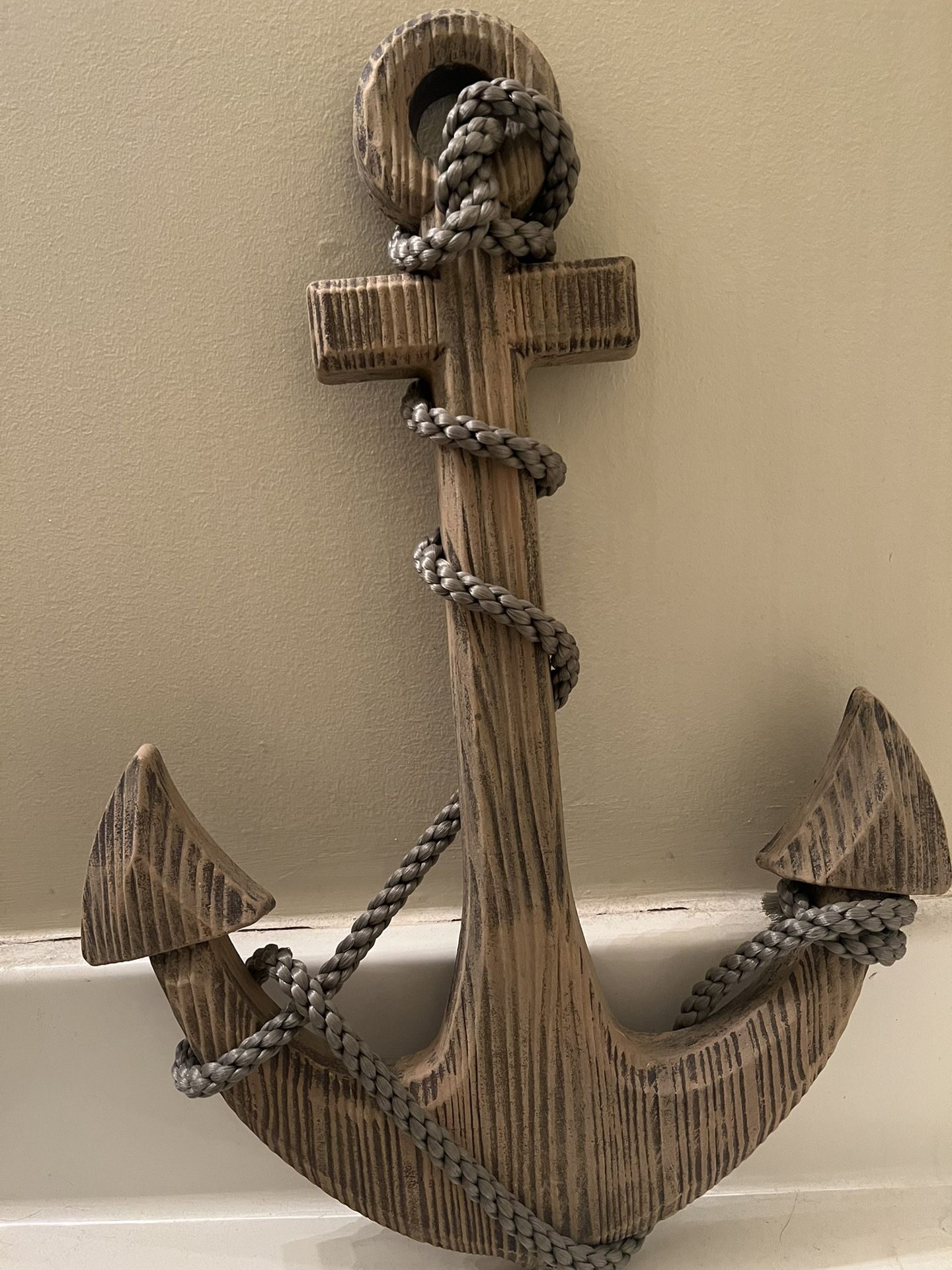 Wooden Nautical Anchor with Rope  23” x  16”