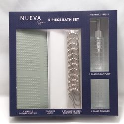 Nueva Spa 5 Piece Bath/Shower Curtain Set Available in Green, White, or Gray