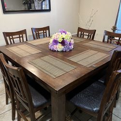 9pc Wooden Dining Table Set Dark Brown 
