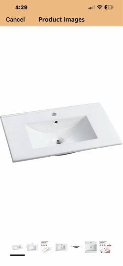 30Inch Ceramic Bathroom Vanity Sink Top, 29.75"x18.25" Single Bowl Basin Rectangular Drop-In Sink, White   175  $35