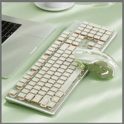 V3 Wireless Keyboard And Mouse With Single Backlit, Metal Panel, Bluetooth/2.4G Rechargeable Silent Keyboard And Mouse Combo Light Up Full Size Cute K