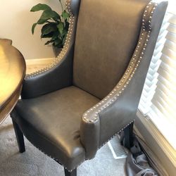 Gray Leather Wing Back Chair (Set of 2)