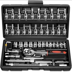 46pcs set Drive Socket Set Ratchet Wrench Car Tool Kit, Hand Tools Case