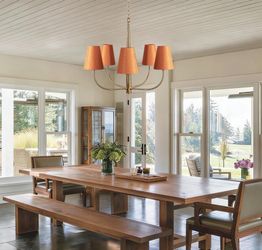 5-Light Chandelier – Warm Terracotta Fabric Shade Ceiling Light