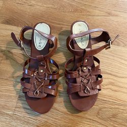 Rampage Brown Leather Strappy Sandals