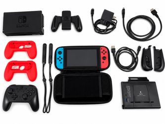 Complete Nintendo Switch Bundle - Console, Pro Controller, Case, & Grips - Excellent Condition