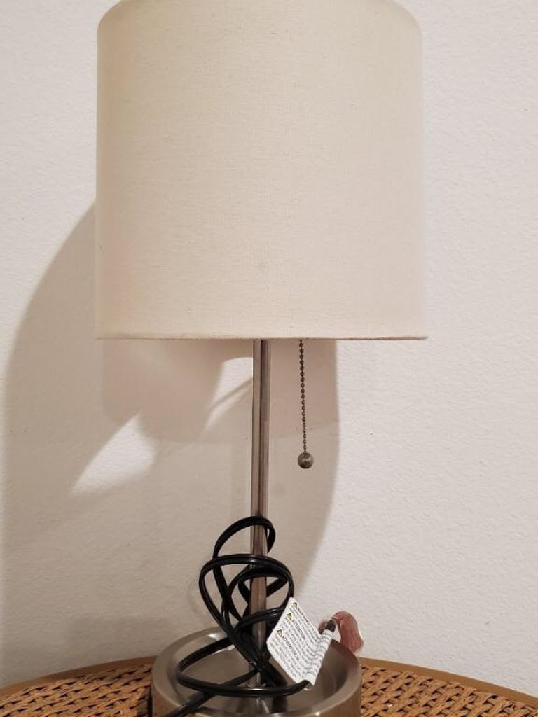 Lamp With Light Grey Shade, Outlet On Side