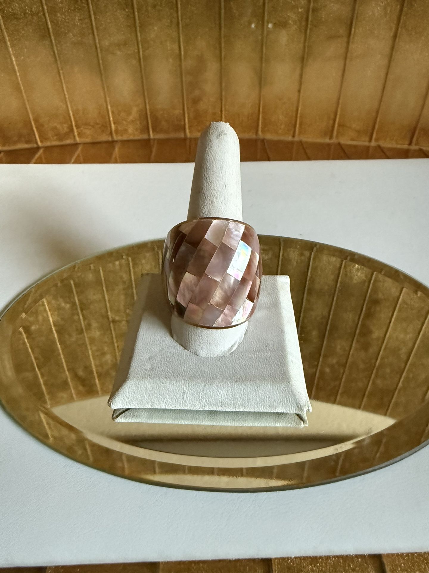 Boho, Dark Pink, Mother, Pearl, Inlay Mosaic Ring Cocktail