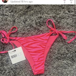 Beach Riot Fuchsia Red Neon Pink Tiger Striped String bikini Bottom - S - NWT
