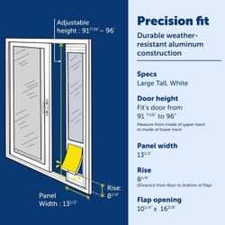 Large Tall White Aluminum Sliding Door Pet Door Insert
