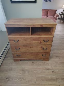 Wood Dresser with Open Shelves and Drawers