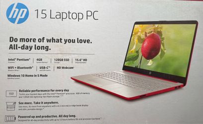 HP 15‑dw1083wm Laptop – Pentium / 4GB / 128GB SSD / 15.6” – Scarlet Red (New Open Box)