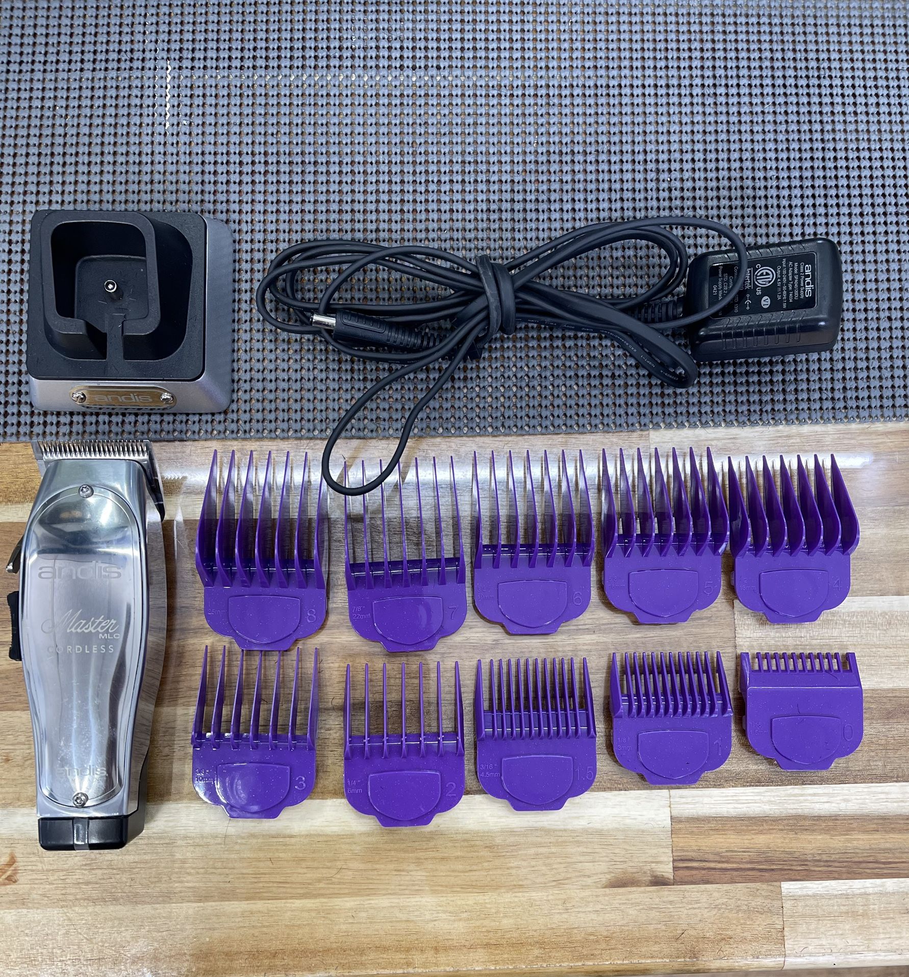 Andis Master Professional Lilon Clippers With Charging Station And Magnetic Purple Guards