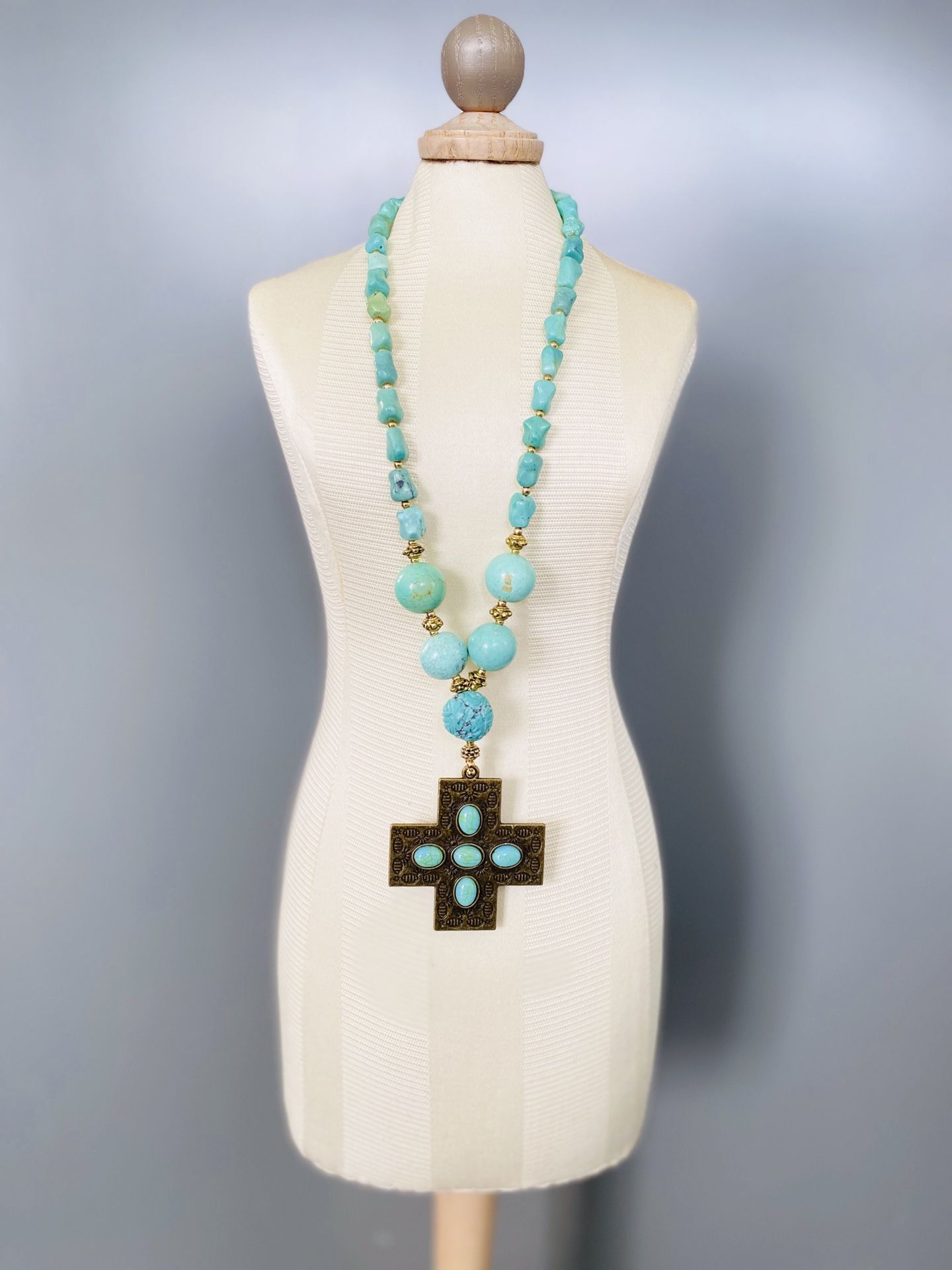 Cross Pendant Turquoise Necklace Set