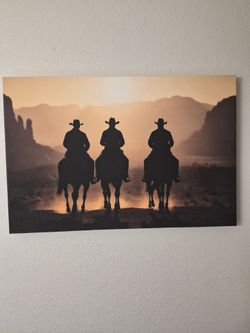 Western Cowboys Sunset Canvas Wall Art