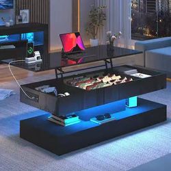 ❤️‍🔥 47.2" Lift Top Coffee Table with LED Lights & Storage​ High gloss finish App-controlled lighting Multi-room use - Black $ 150