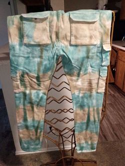 Turquoise & tan Jeans