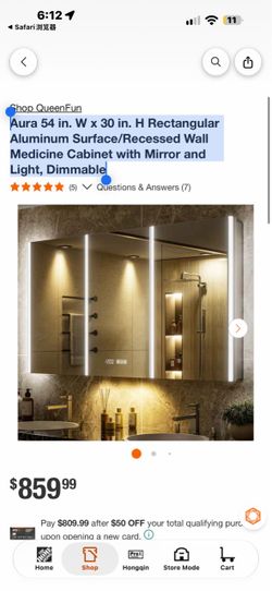 New in box Queenfun Aura 54 in. W x 30 in. H Rectangular Aluminum Surface/Recessed Wall Medicine Cabinet with Mirror and Light, Dimmable, MCAL5430