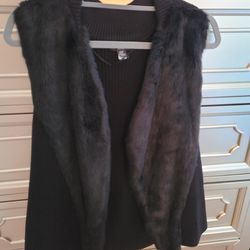 Faux Fur Vest, Size Petite Med. Black. Brand New, No Tags