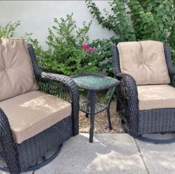 Ken 3-Piece Outdoor Patio Bistro Swivel Rocking Chair + End Table Set