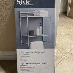 Zenna Home Slat Style Satin Nickel 2-Tier Metal Wall Mount Bathroom Shelf (19.25-in x 8.88-in)