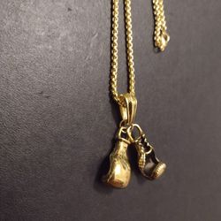 19" Gold Plated BOXING GLOVES Necklace Chain 