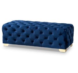 Avara Royal Blue and Gold Bench Ottoman