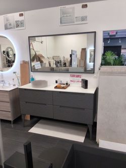 Modern Gray Bathroom Vanity with White Top