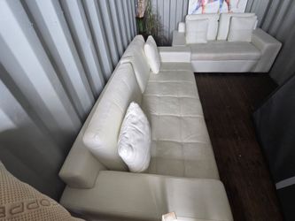 2-PIECE WHITE LEATHER COUCH & LOVESEAT SOFA SET