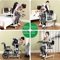 Patient Lift Transfer Chair for Home, Adjustable Height Portable Transfer Wheelchair, Hydraulic Lifting Nursing 180° Split Seat for Disabled People