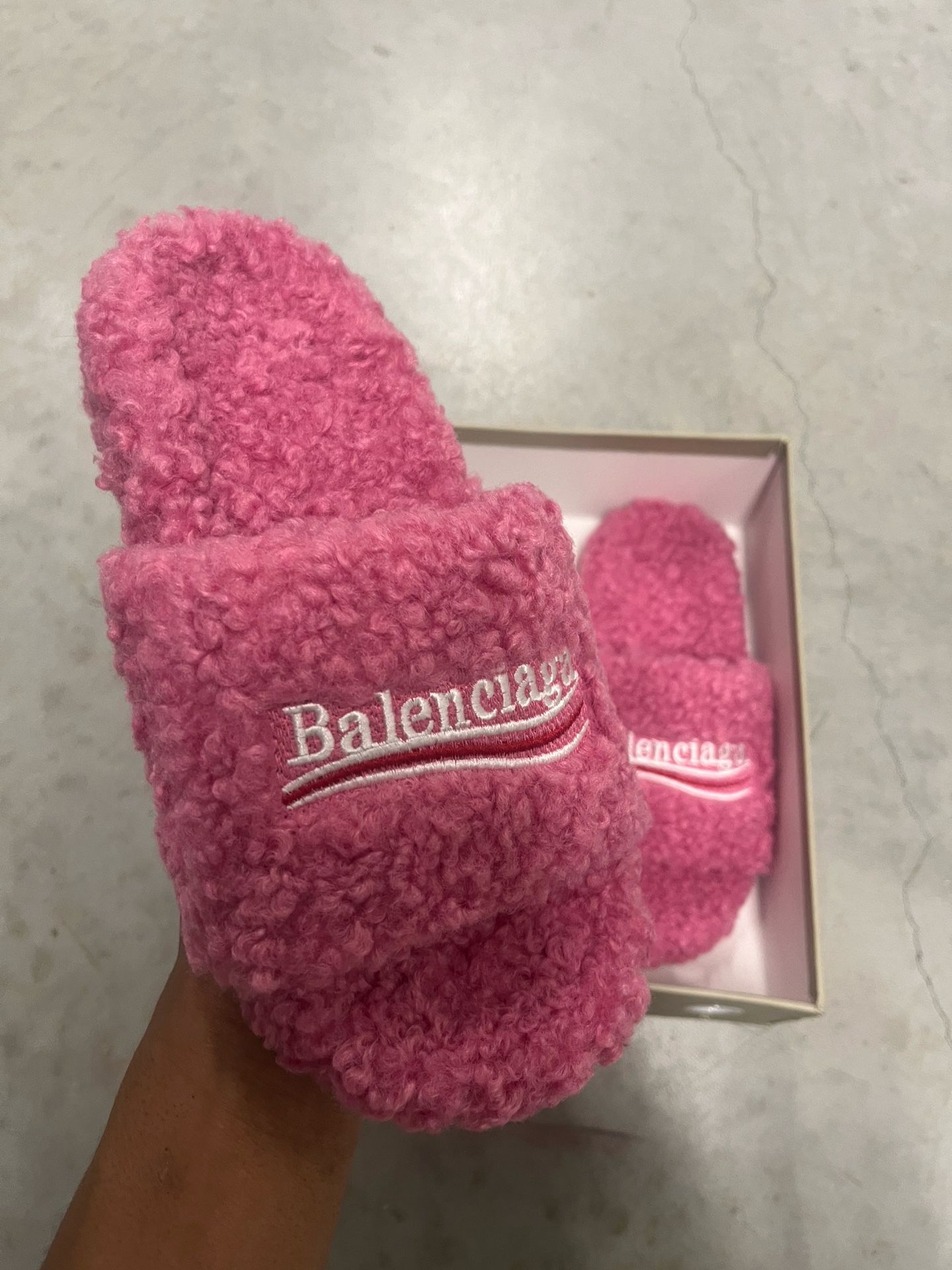 Balenciaga Pink Fur Slides (Female Size 38)