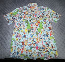 RSVLTS Mens Nickelodeon 90s Mashup KUNUFLEX Button Up T Shirt