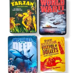 4 DVD Sets Lot WWII War Spaghetti Western Tarzan Ocean Life Sharks Tin Cases 