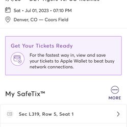 Saturday 7/1 rockies Fireworks - 2 Tickets 