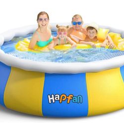 Hapfan Pool on the floor 8 ft/10 ft x 30 inches, inflatable top ring easy to install in the backyard and outdoor pool 