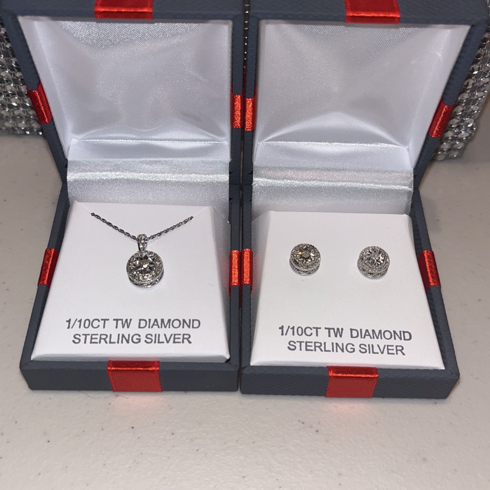 Diamond Sterling Silver Earrings + Necklace