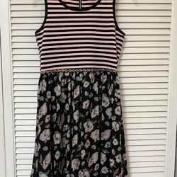 Truly Me by Sara Sara Pink and Black Striped Floral Sleeveless Dress Size 16 EUC
