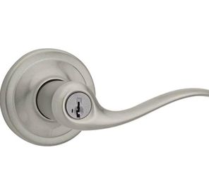 Tustin Satin Nickel Classic Entry Door Handle featuring SmartKey Security
