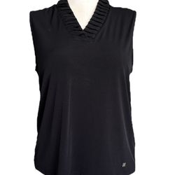 Anne Klein Women’s Black Pleated V-Neck Sleeveless Blouse Size XL