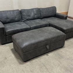 Fred Meyer 3-Piece Leather Sectional + Storage Ottoman – $800