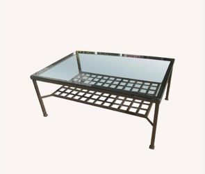 Light weight dark metallic coffee table w Heavy top glass
