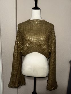 Anewsta Gold metallic bell sleeve knit sweater size S