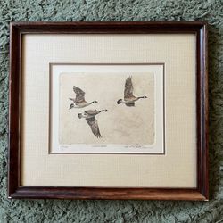 Michael Statlan Signed Etching "Canada Geese" Limited Edition 120/295 Framed