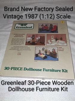 Brand New Factory Sealed Vintage 1987 Greenleaf 30-Piece Wooden Dollhouse Furniture Kit (1:12 Scale)