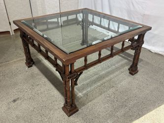 Square Glass Top Faux Bamboo Coffee Table